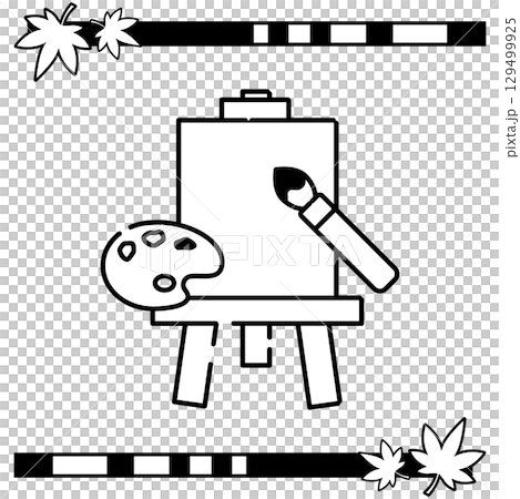 イーゼルとキャンバス、絵筆とパレットのイラスト 129499925