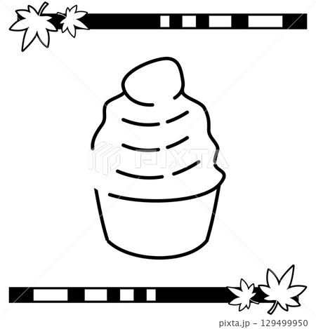 カップに入ったモンブランのシンプルな線画イラスト 129499950