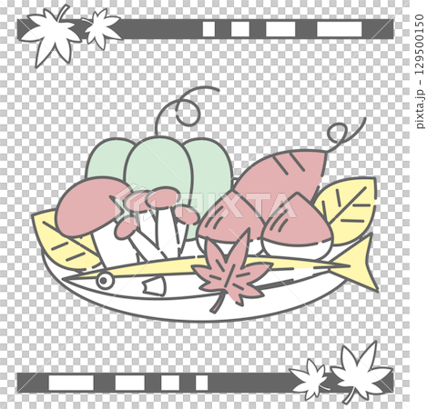 秋の味覚盛り合わせのイラスト 秋の味覚盛り合わせのイラスト 129500150