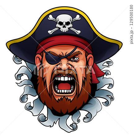 Pirate Captain Angry Mascot Cartoon Man Face Head Pirate Captain Angry Mascot Cartoon Man Face Head 129500180