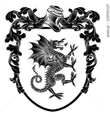 Welsh Dragon Coat of Arms Crest Heraldic Shield 129500187
