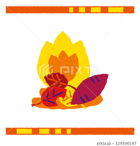 シンプルな落ち葉で焼き芋をするイラスト 129500197