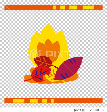 シンプルな落ち葉で焼き芋をするイラスト 129500197