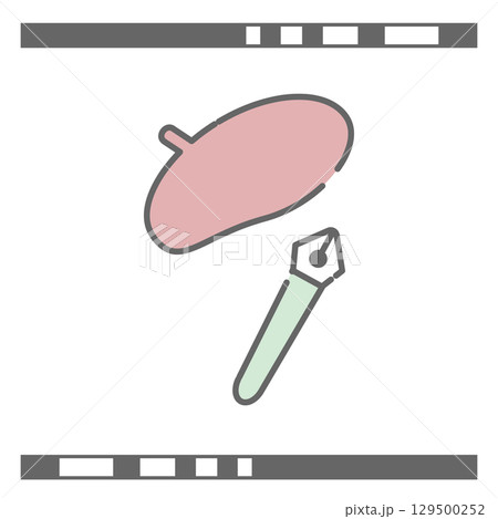 ベレー帽とペン先のイラスト ベレー帽とペン先のイラスト 129500252