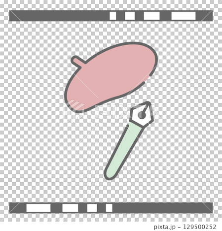 ベレー帽とペン先のイラスト ベレー帽とペン先のイラスト 129500252