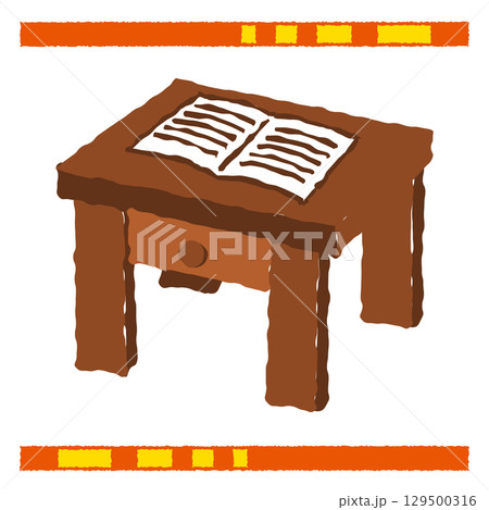 木製の机に置かれた開いた本のイラスト 129500316