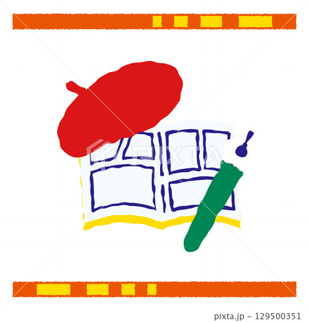 ベレー帽と原稿用紙とつけペンの漫画制作イラスト 129500351