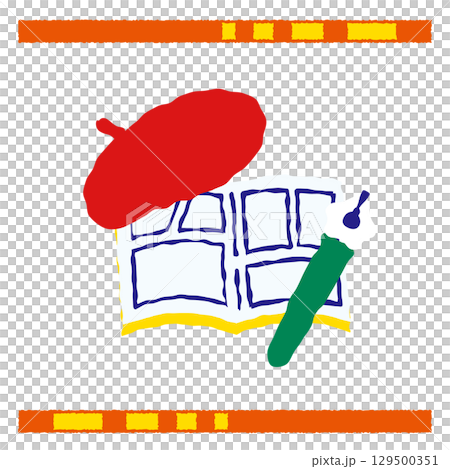 ベレー帽と原稿用紙とつけペンの漫画制作イラスト 129500351