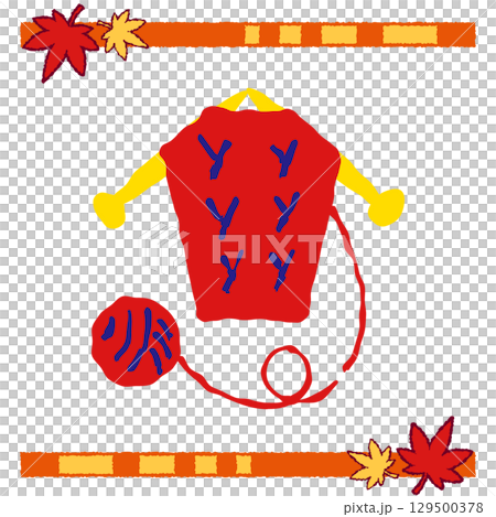 織針和紅紗的插圖，正在製作一件毛衣 129500378