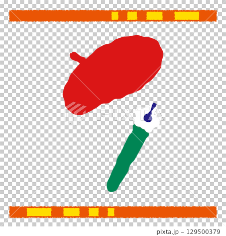 赤いベレー帽と緑のつけペンのイラスト 129500379