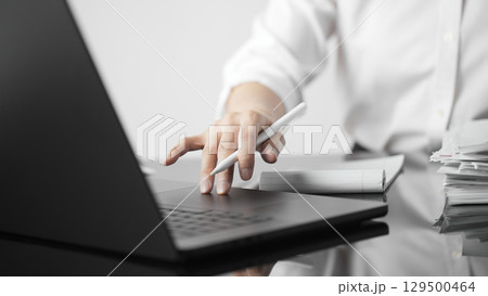 Business concept. A confident gesture by a female leader with leadership and innovative attitude. Business concept. A confident gesture by a female leader with leadership and innovative attitude. 129500464