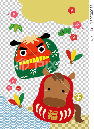 2026 馬年獅子舞十二生肖達摩賀年卡 / 直式版 04 / 無文字 129500678