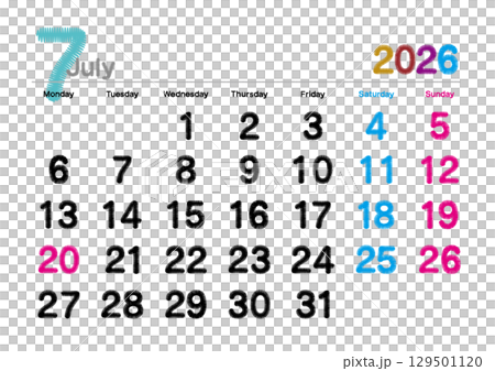 2026年7月繡花日曆，從星期一開始 129501120