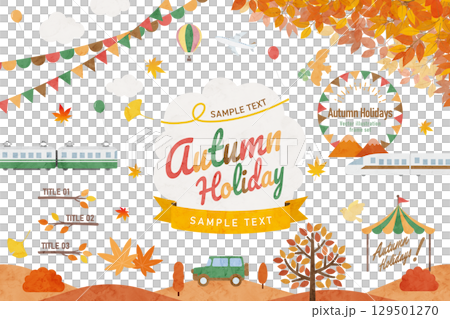 秋季插圖和框架材料集 129501270