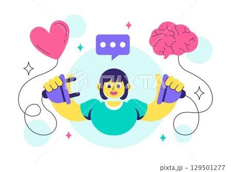 Emotional Intelligence Vector Illustration featuring Controlling Feelings and Emotions with Logical Thinking, Empathy, Social Skills and Mental Health Emotional Intelligence Vector Illustration featuring Controlling Feelings and Emotions with Logical Thinking, Empathy, Social Skills and Mental Health 129501277