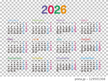 2026 embroidered calendar with Monday start and no Japanese holidays 129501308
