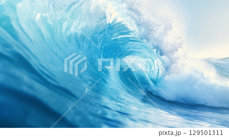 青い海の巨大な波、ビッグウェーブのアップ 129501311