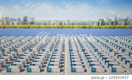 Energy storage system or battery container unit with solar panels for smart city 129501637