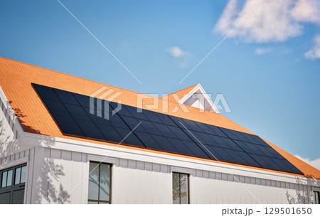 Black solar panels on roof 129501650