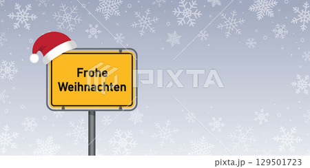 place sign with german text merry christmas in snowy winter landscape vector illustration place sign with german text merry christmas in snowy winter landscape vector illustration 129501723