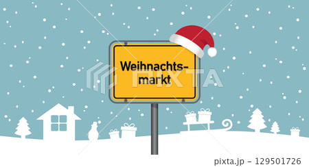 place sign with german word christmas market in snowy winter landscape vector illustration place sign with german word christmas market in snowy winter landscape vector illustration 129501726