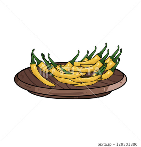 illustration of chili in wooden plate illustration of chili in wooden plate 129501880