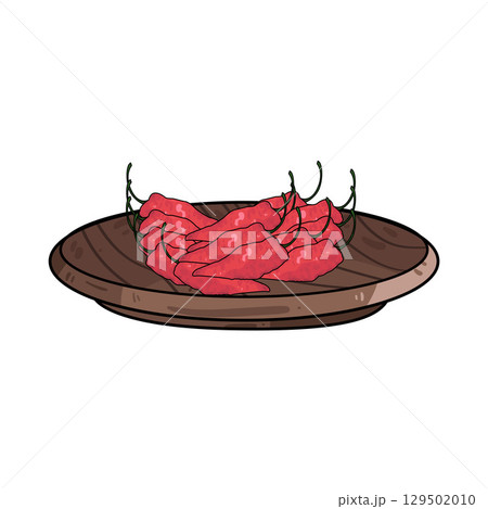 illustration of chili in wooden plate 129502010