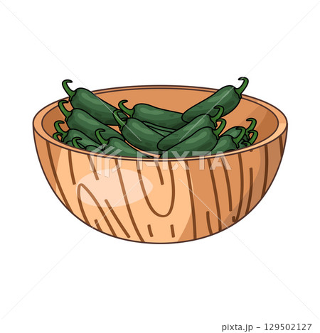 illustration of chili in wooden bowl illustration of chili in wooden bowl 129502127