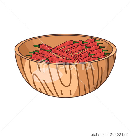 illustration of chili in wooden bowl 129502132