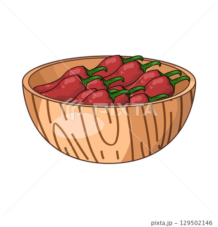 illustration of chili in wooden bowl 129502146