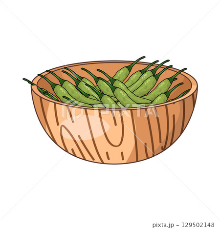 illustration of chili in wooden bowl illustration of chili in wooden bowl 129502148