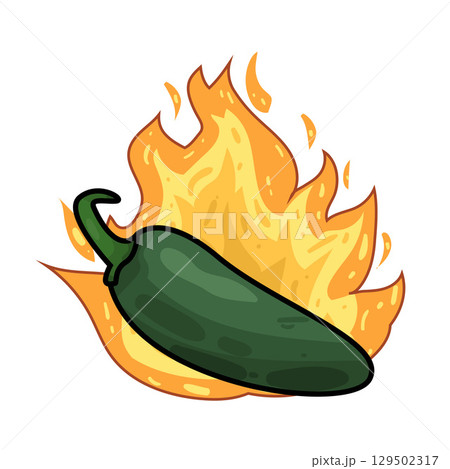 illustration of hot chili with fire illustration of hot chili with fire 129502317