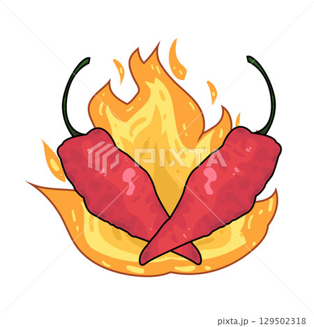 illustration of hot chili with fire illustration of hot chili with fire 129502318