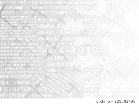 モノクロのランダムな数字コラージュ入り水彩テクスチャ背景 129502439