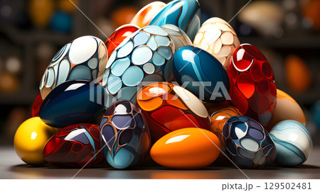 art creative composition of colored decorative chicken eggs. creative design creativity 129502481