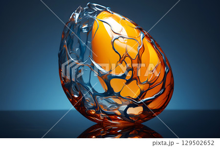 decorative chicken egg on a dark mirror background 129502652