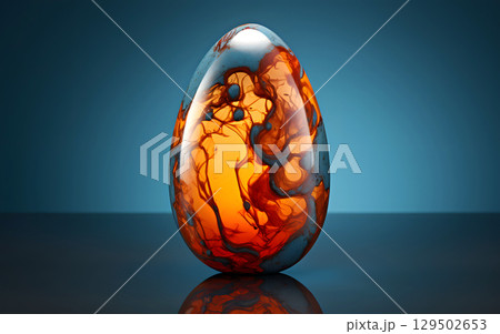 decorative chicken egg on a dark mirror background decorative chicken egg on a dark mirror background 129502653
