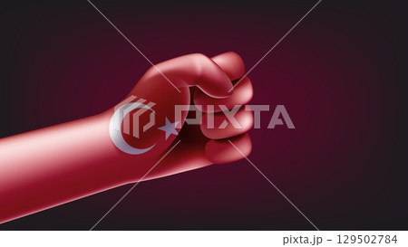 Fist with flag of Turkey. 3d vector illustration 129502784