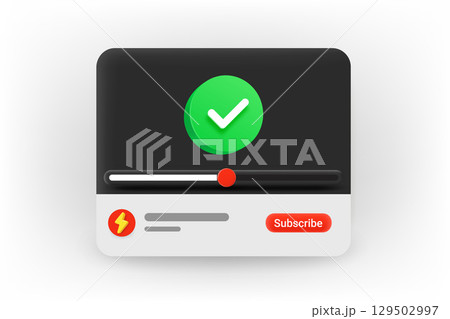 Online video player with checkmark. 3d Vector concept 129502997