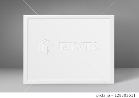 Horizontal blank frame in grey interior. 3d vector mockup Horizontal blank frame in grey interior. 3d vector mockup 129503011