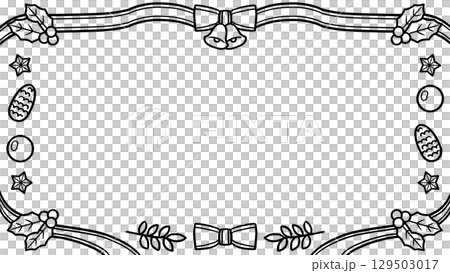 Wreath-style hand-drawn black and white frame, black line drawing 129503017