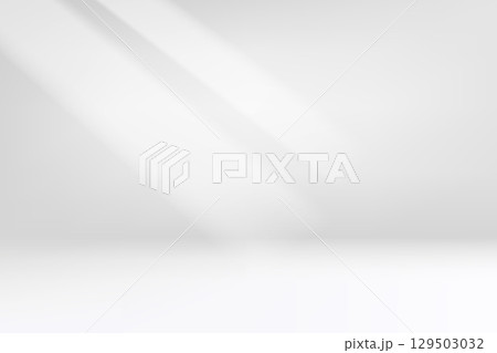 Empty bright studio with sunlight. 3d vector background for product design 129503032