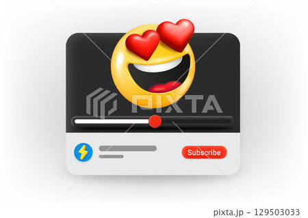 Online video player with laughing emoji, 3d Vector concept 129503033