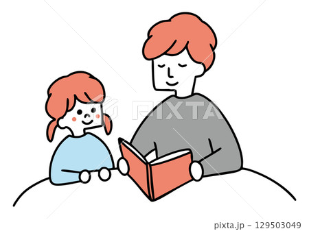 子どもに本を読む男性 129503049