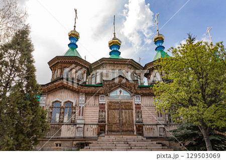 Wooden Church, Holy Trinity Cathedral in Karakol city, Kyrgyzstan 129503069