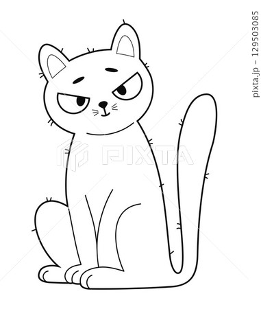 Outline Cute Cat. Funny Pet on White Background. Line drawing, coloring book. Vector illustration. Kids collection. Not AI Outline Cute Cat. Funny Pet on White Background. Line drawing, coloring book. Vector illustration. Kids collection. Not AI 129503085