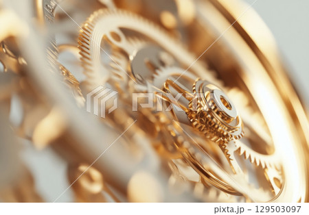 Close-up of intricate gold clockwork gears,...のイラスト素材 [129503097] - PIXTA