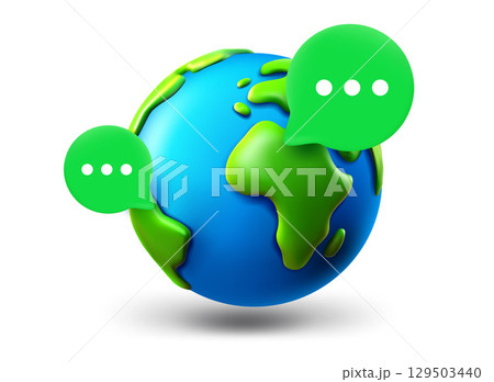 The Earth with speech bubbles isolated on white background. 3d vector illustration The Earth with speech bubbles isolated on white background. 3d vector illustration 129503440