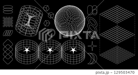 Wireframe geometric shapes in cyber aesthetics Wireframe geometric shapes in cyber aesthetics 129503470