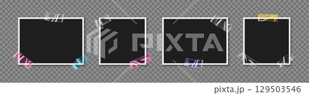 Realistic transparent adhesive tape on photo frame 129503546